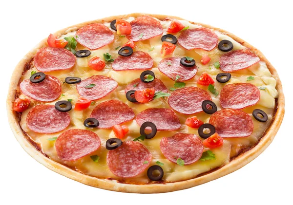 Delicious italian pizza over white — Stock Photo, Image