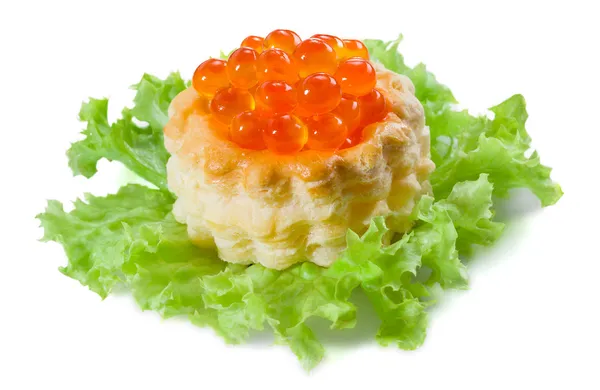 Red caviar. Canape on white background — Stock Photo, Image