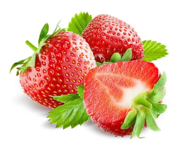 Strawberry with leaves isolated. — Stock Photo, Image