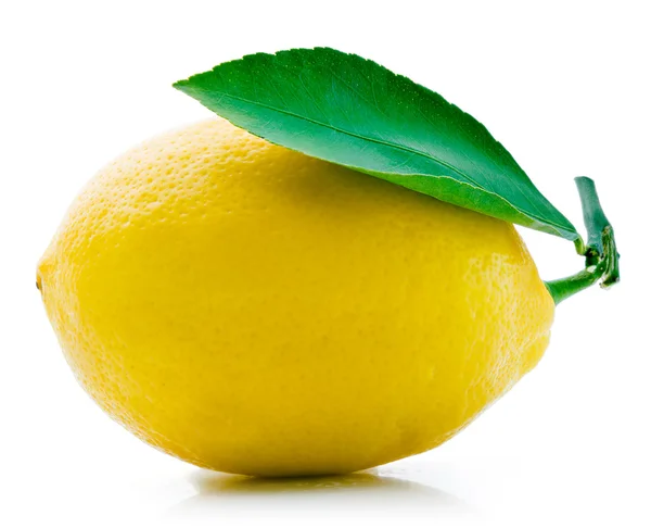 Fresh lemon with leaf isolated on white background — Stock Photo, Image