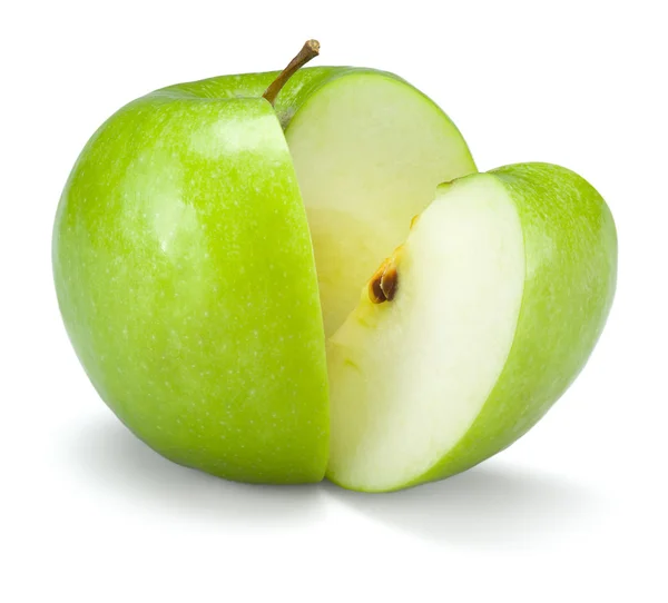 孤立在白色背景上的绿色切的苹果 — 图库照片