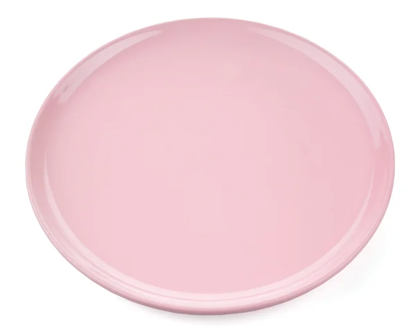 Piatto vuoto rosa su sfondo bianco — Foto Stock