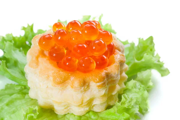 Red caviar. Canape on white background — Stock Photo, Image