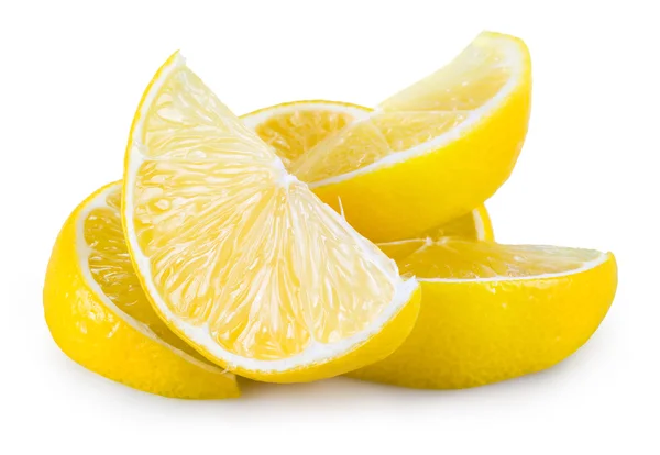 Rodajas de limón aisladas en blanco. Montón de frutas — Foto de Stock