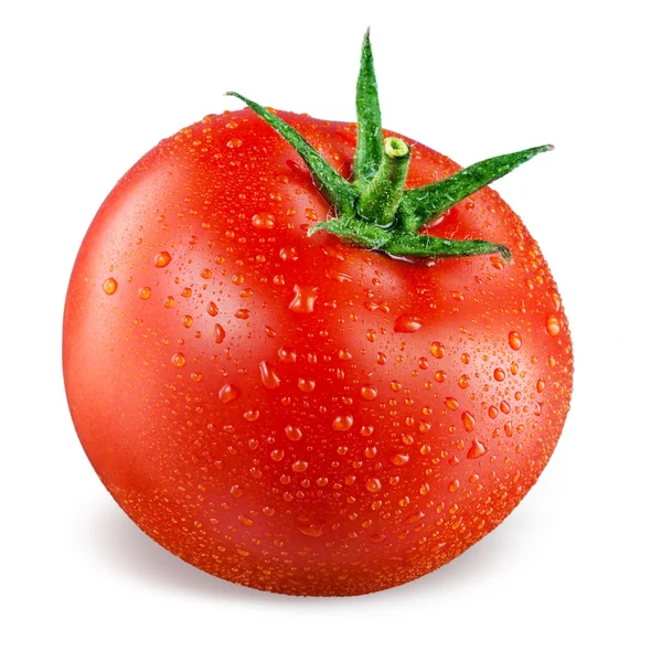 Tomate mit Tropfen isoliert auf weißem Hintergrund — Stockfoto