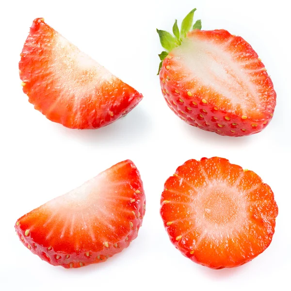 Strawberry isolated. Collection of slices and a half — Stock Photo, Image