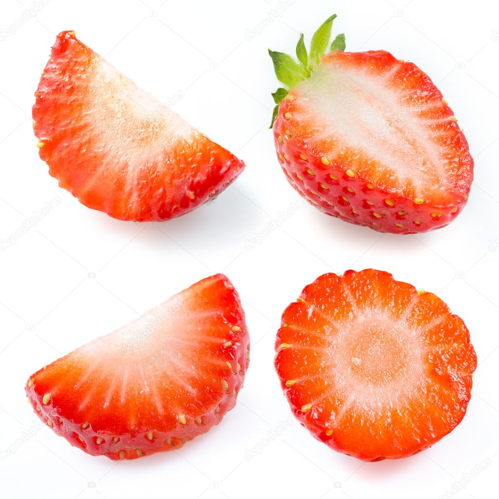 Strawberry isolated. Collection of slices and a half