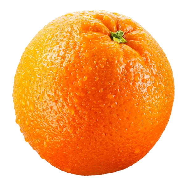 Fruto naranja húmedo aislado en blanco con camino de recorte — Foto de Stock