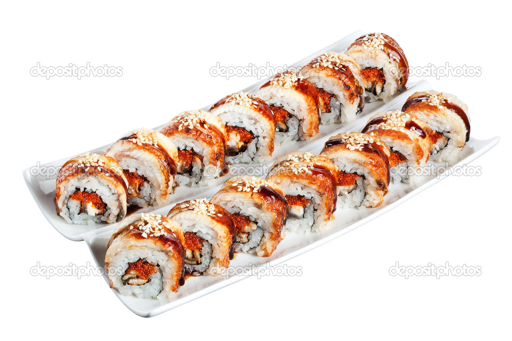 Sushi rolls philadelphia with clipping path