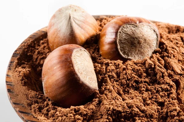 Hazelaar. noten in cacaopoeder — Stockfoto