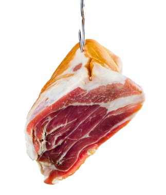 Jamon. Meat is hanging on hook. Isolated clipart