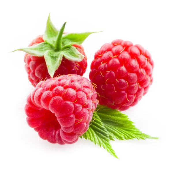 Raspberry with leaves isolated on white background — Stock Photo, Image