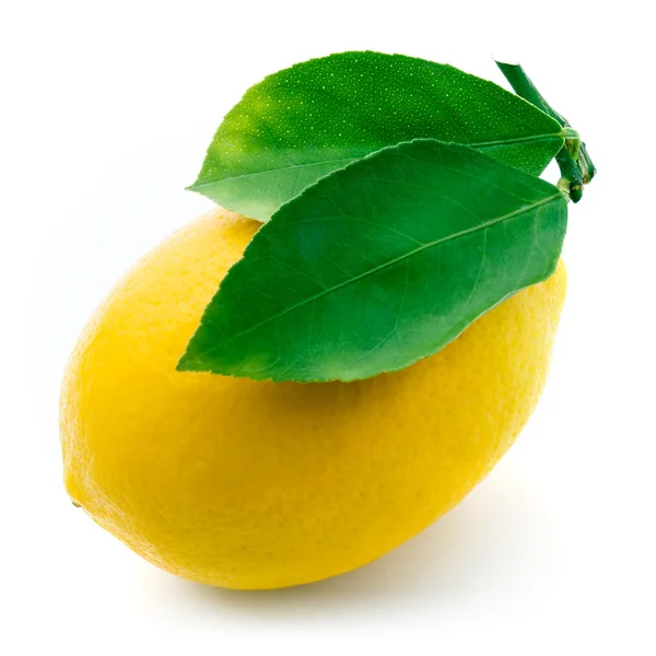 Fresh lemon with leaves isolated on white background — Stock Photo, Image