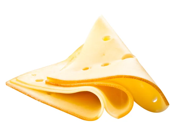 Pedaços de queijo isolados em branco. Com caminho de recorte — Fotografia de Stock