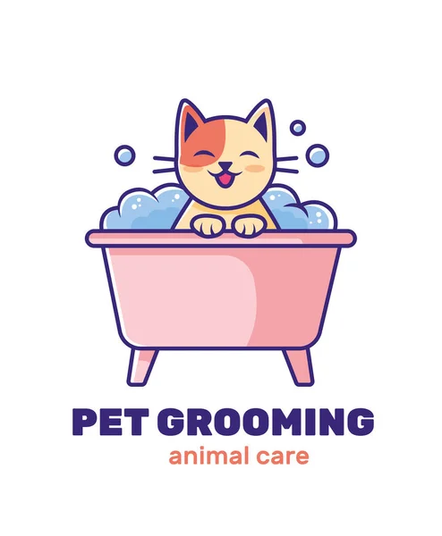 Logo pour les entreprises avec des animaux. Le chat se baigne dans la salle de bain. Charmant animal. Illustration vectorielle — Image vectorielle