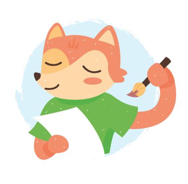 Tilki kağıt üzerine çizer. Fırçalı şirin tilki. Vektör illüstrasyonu bir hayvan