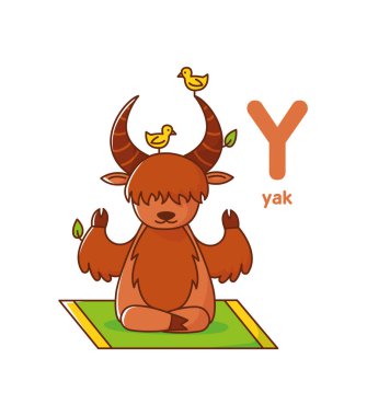 Meditasyon yapmayı. Sevimli hayvan. Vektör illüstrasyon alfabesi.