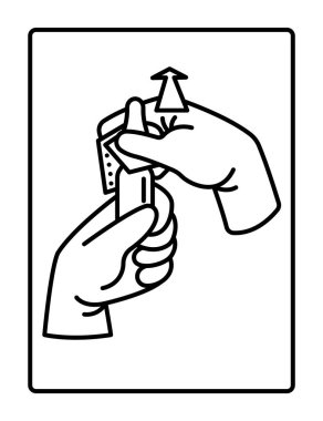 İki eldivenli el ampulü açar. Vektör illüstrasyonu.