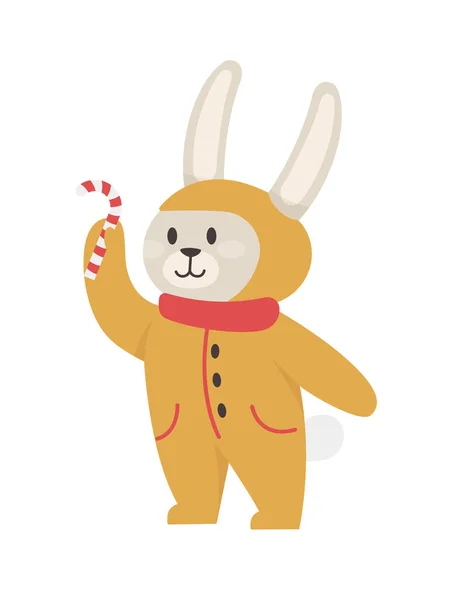 El conejo tiene caramelos en sus patas. Ilustración vectorial con un conejo lindo — Vector de stock
