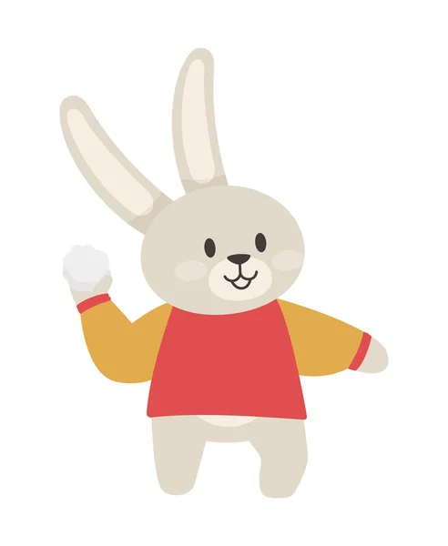 El conejo juega bolas de nieve. Lindo conejo en un suéter. Ilustración vectorial — Vector de stock