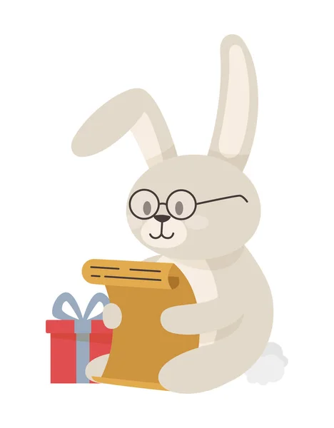 The rabbit reads a greeting card. Vector illustration with a cute rabbit. — Stock Vector