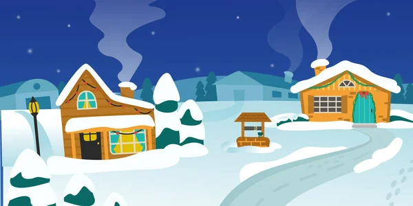 Fint hus i snön. Jul och nyår. Vektorillustration. — Stock vektor
