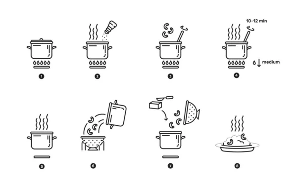 Instrucciones para cocinar pasta. Iconos vectoriales — Archivo Imágenes Vectoriales