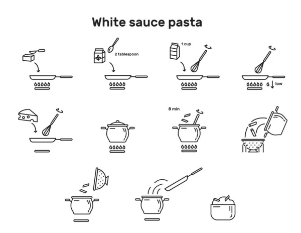 Instrucciones para cocinar pasta. Iconos vectoriales — Vector de stock