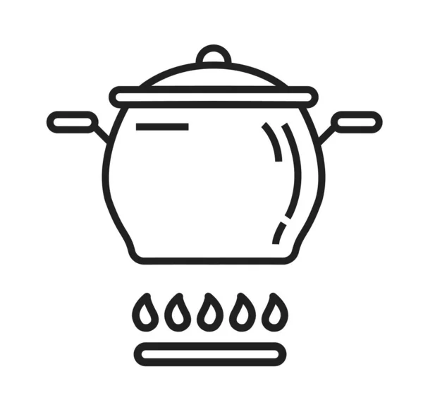A saucepan on a gas stove. Vector illustration. Line style — 스톡 벡터