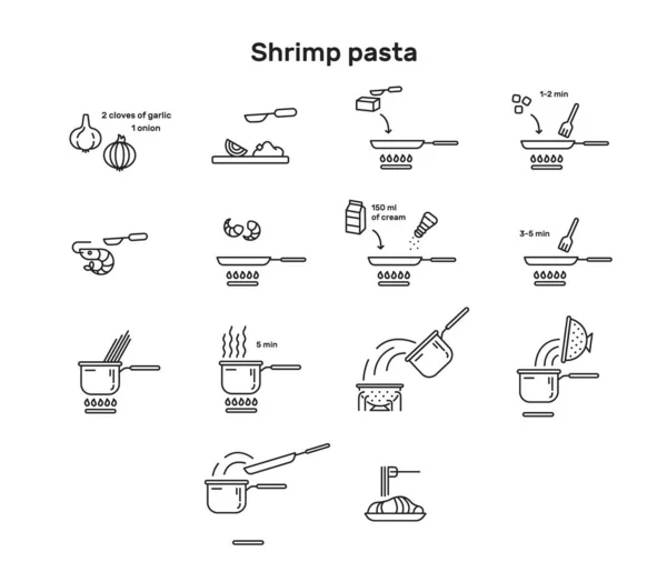 Instrucciones para cocinar pasta. Iconos vectoriales — Vector de stock