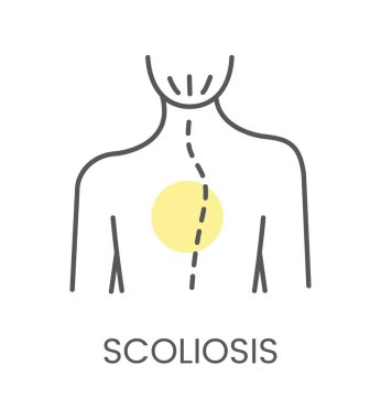 Fizyoterapi ve rehabilitasyon için vektör ikonu skolyozu. Doğrusal resimleme