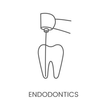 Doğrusal ikon endodontikleri. Diş kliniği için vektör illüstrasyonu.