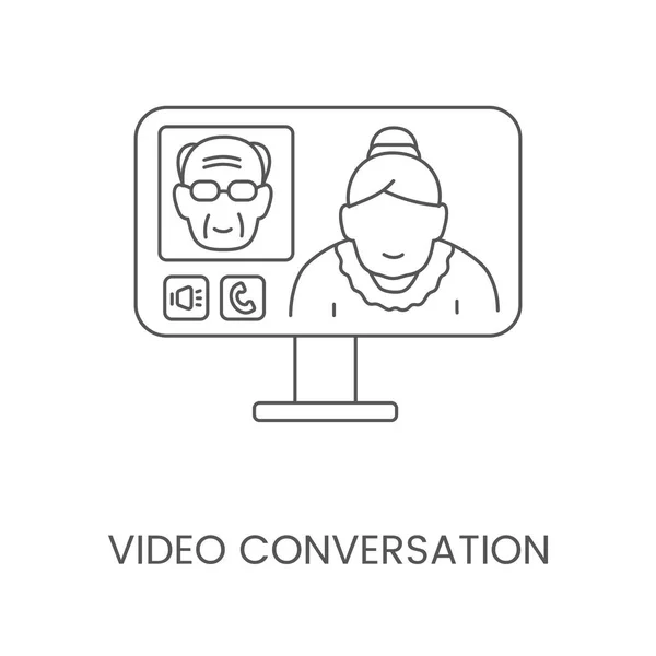 Video Call Two Elderly People Linear Vector Video Link Icon — Stockvektor
