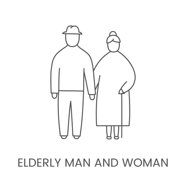 Пожилой Мужчина Женщина Держатся Руки Линейная Икона Векторе — стоковый вектор