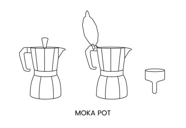 Moka Pot Brewing Coffee Linear Vector Icon — 스톡 벡터