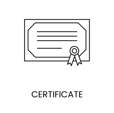 Linear icon of the certificate in vector, illustration