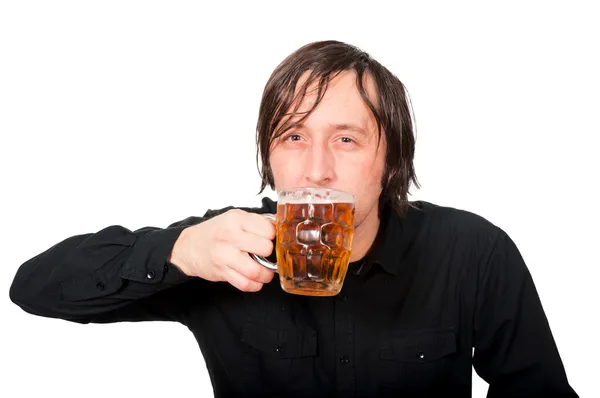 Uomo con birra — Foto Stock