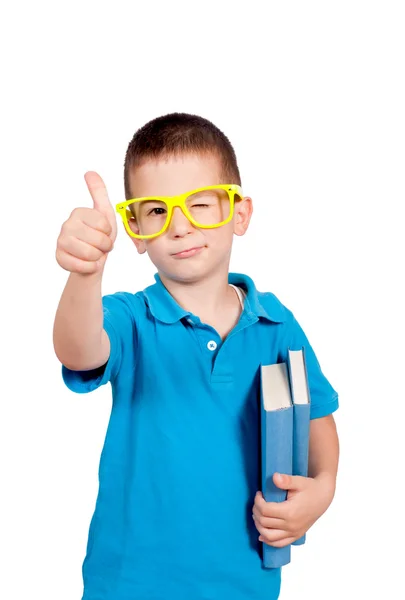 Jongen en boeken — Stockfoto