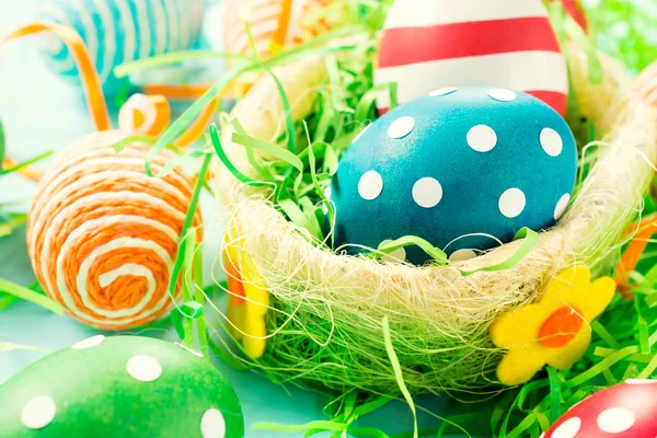 Creative eggs in basket — Stock Photo, Image