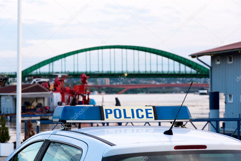 Police car near the ships dock