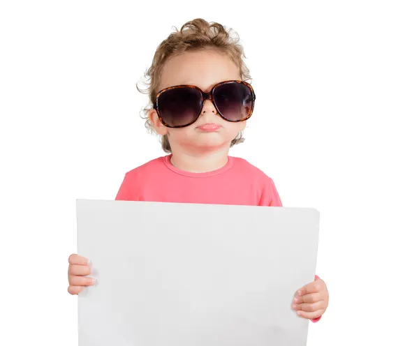 Funny child holding blank paper — Stock Photo, Image