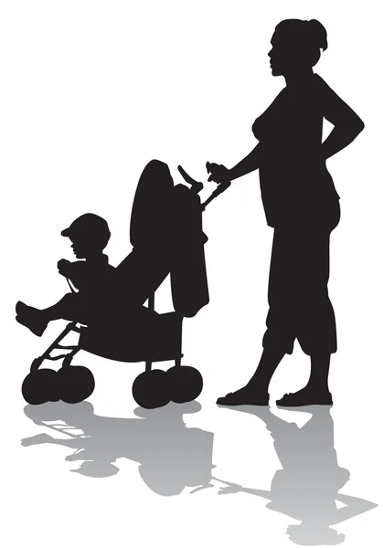 Mamma med barn på promenad母亲与孩子在散步 — 图库矢量图片
