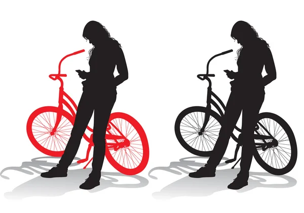Chica con una bicicleta — Vector de stock