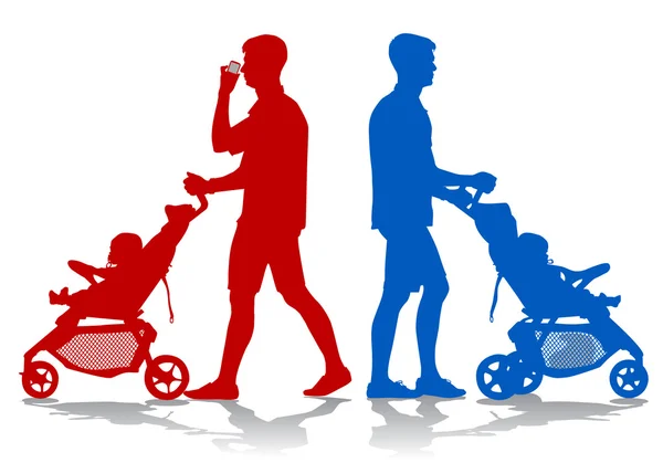 Father with baby and pram — Stock Vector