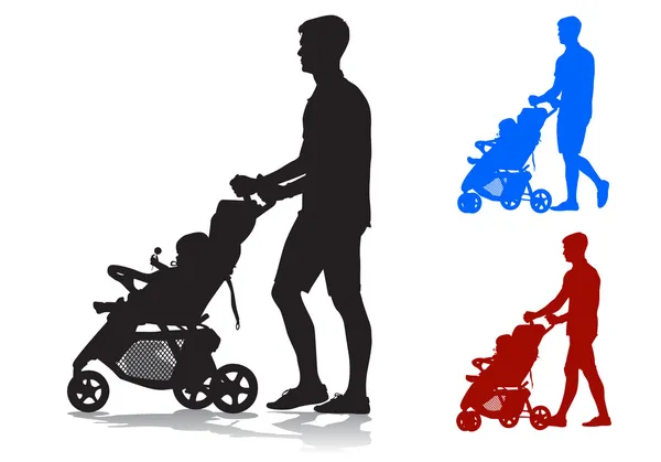 Ojciec dziecka i wózek — Wektor stockowy
