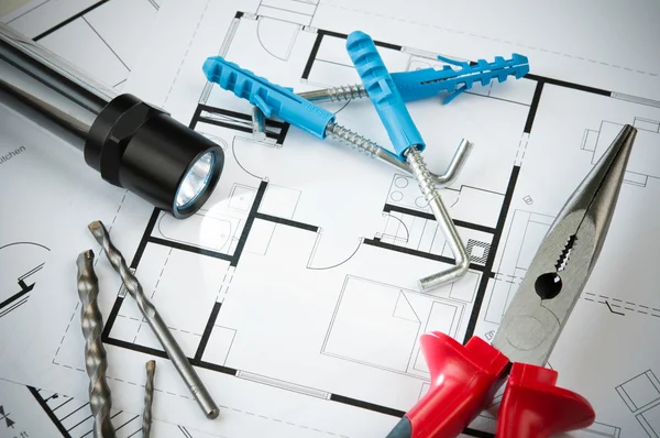 Construction Plan Tools — Stock Photo, Image