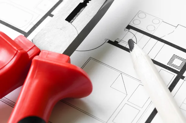 Construction Plan Tools — Stock Photo, Image