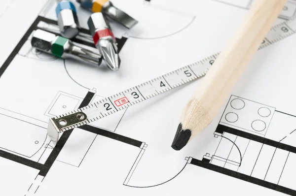 Construction Plan Tools — Stock Photo, Image