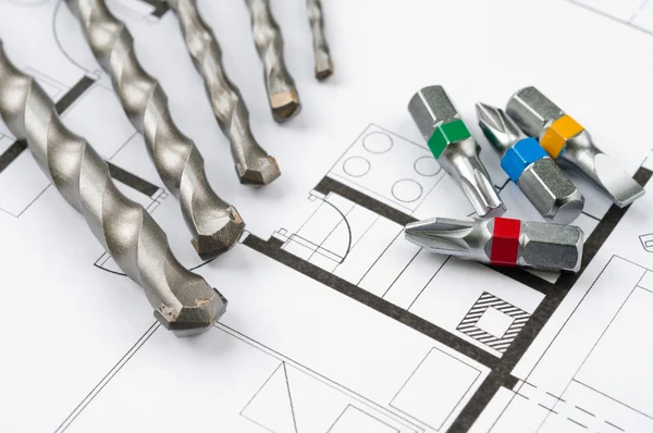 Construction Plan Tools — Stock Photo, Image