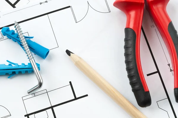 Construction Plan Tools — Stock Photo, Image
